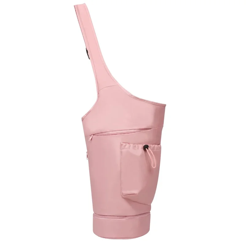 Yoga Mat Carrier Bag Large Opening Polyester Gym Bag with Waterproof Pocket and Drawstring Water Bottle Holder - Pink