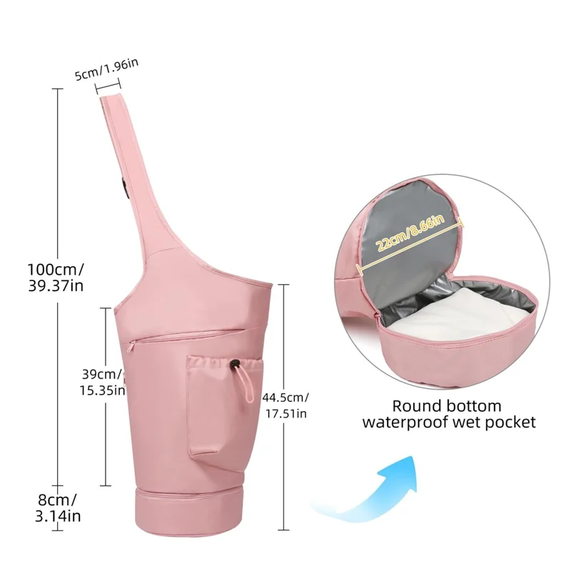 Yoga Mat Carrier Bag Large Opening Polyester Gym Bag with Waterproof Pocket and Drawstring Water Bottle Holder - Pink