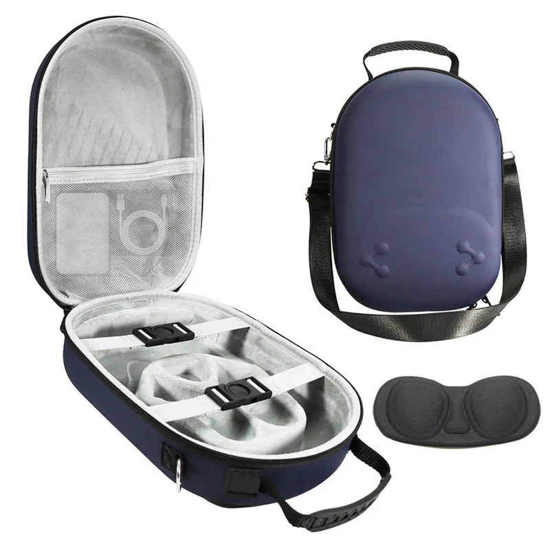 For Meta Quest 3S Storage Bag VR Headset Carrying Case with Lenses Protector Hard Shell EVA Leather Bag Shock Resistant - Dark Blue
