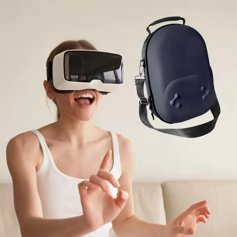 For Meta Quest 3S Storage Bag VR Headset Carrying Case with Lenses Protector Hard Shell EVA Leather Bag Shock Resistant - Dark Blue