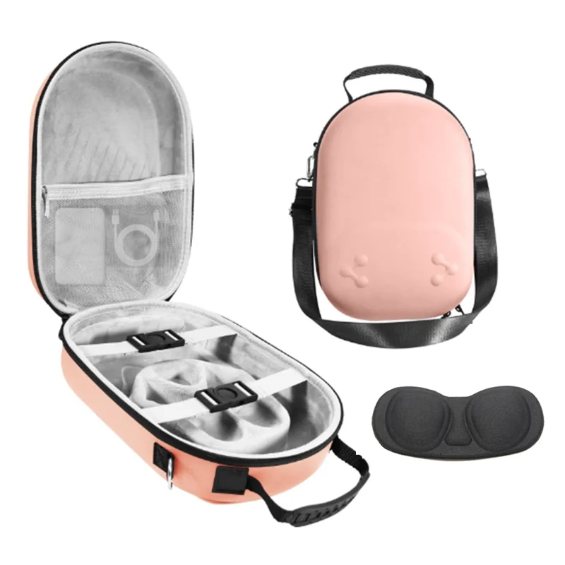 For Meta Quest 3S Storage Bag VR Headset Carrying Case with Lenses Protector Hard Shell EVA Leather Bag Shock Resistant - Pink