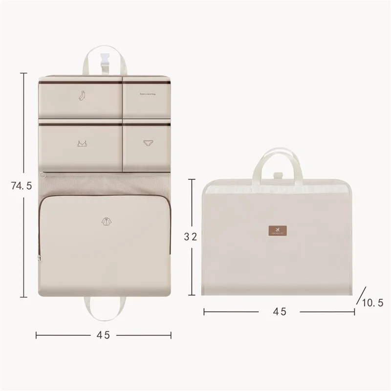 GD06 Borsa Organizer Sospesa da Viaggio per Vestiti e Biancheria Intima, Porta-Abiti da Valigia - Beige
