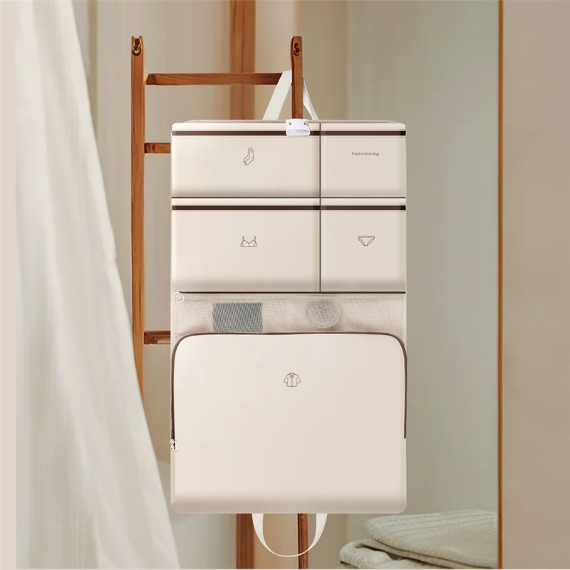 GD06 Borsa Organizer Sospesa da Viaggio per Vestiti e Biancheria Intima, Porta-Abiti da Valigia - Beige