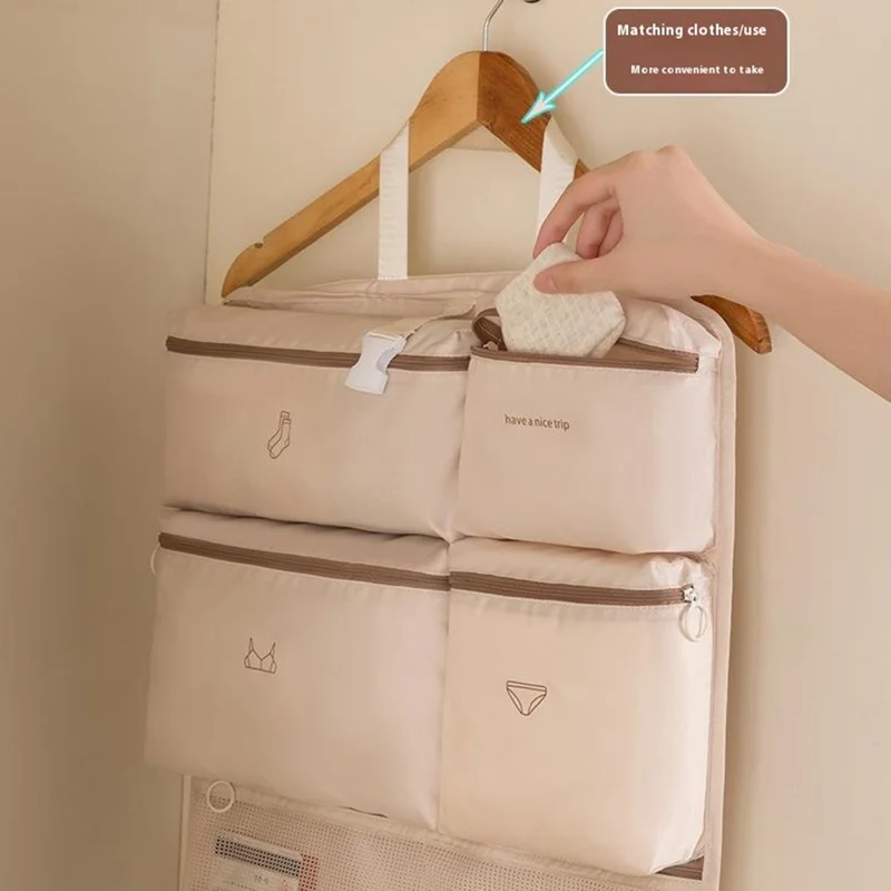 GD06 Borsa Organizer Sospesa da Viaggio per Vestiti e Biancheria Intima, Porta-Abiti da Valigia - Beige