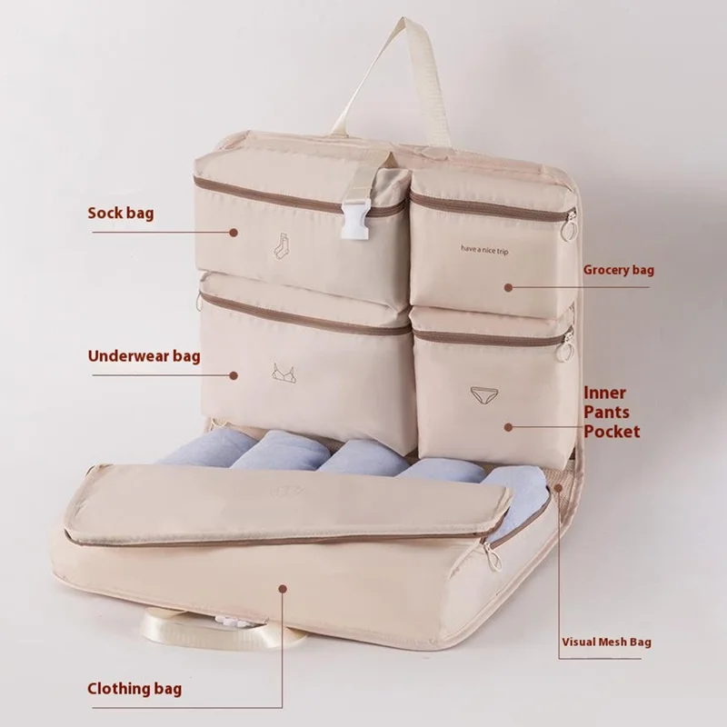 GD06 Borsa Organizer Sospesa da Viaggio per Vestiti e Biancheria Intima, Porta-Abiti da Valigia - Beige