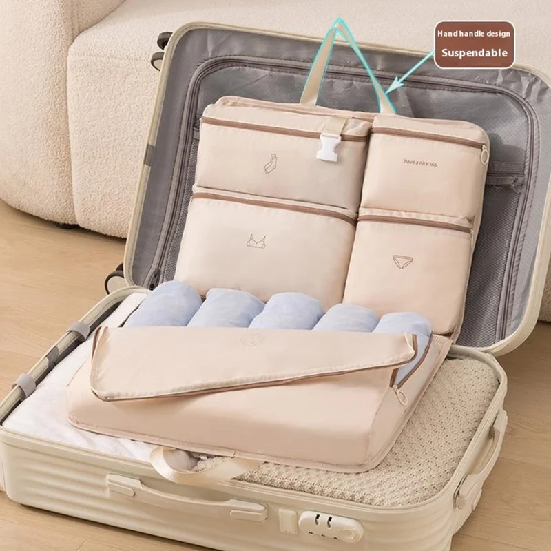 GD06 Borsa Organizer Sospesa da Viaggio per Vestiti e Biancheria Intima, Porta-Abiti da Valigia - Beige