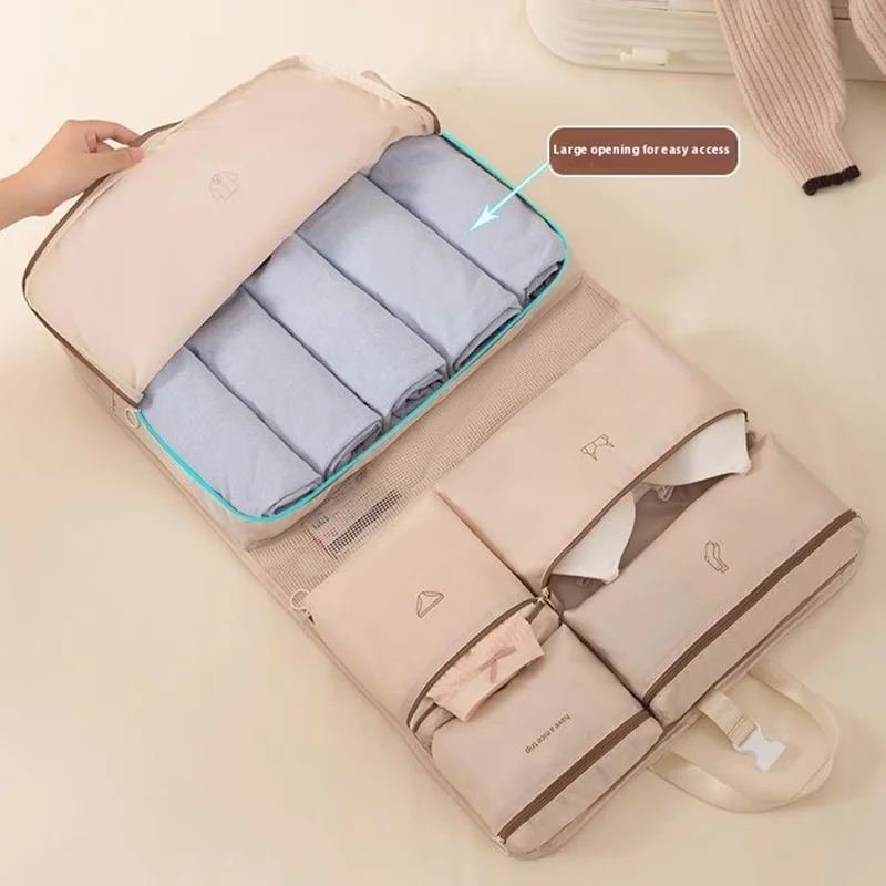 GD06 Borsa Organizer Sospesa da Viaggio per Vestiti e Biancheria Intima, Porta-Abiti da Valigia - Beige