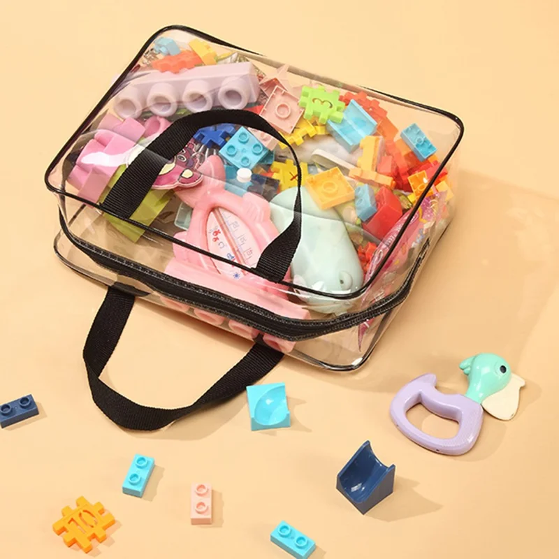 Waterproof Storage Bag Transparent PVC Tote Pouch for Building Blocks Beach Toys Toiletries