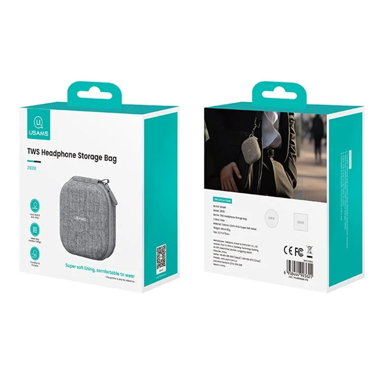USAMS TWS Earphone Cationic Cloth Storage Case Travel Home Protective Carrying Bag