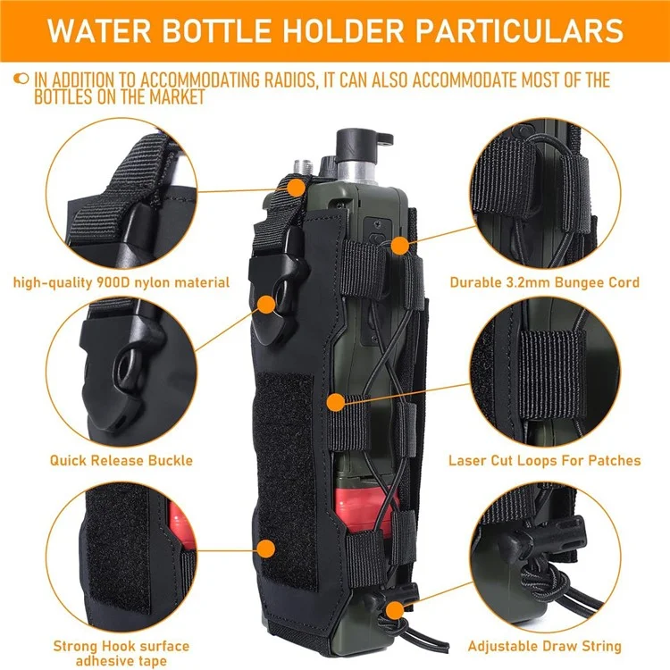 Molle Adjustable Water Bottle Holder Waterproof Nylon Tactical Bottle Pouch for Backpack Belt - Khaki