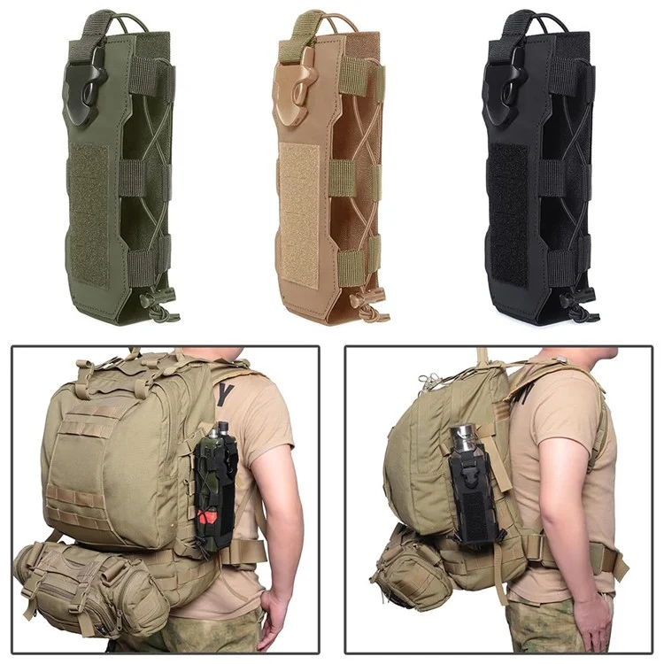 Molle Adjustable Water Bottle Holder Waterproof Nylon Tactical Bottle Pouch for Backpack Belt - Khaki