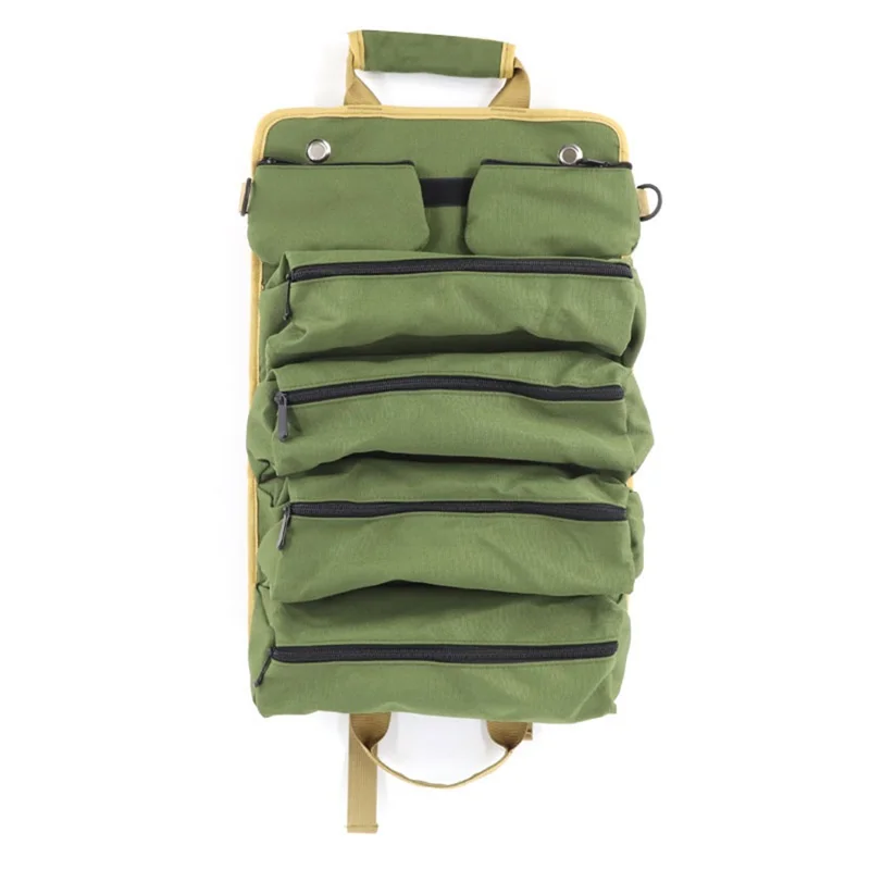 Multi Pocket Screwdriver Hardware Tools Pouch Oxford Fabric Roll Up Portable Electrician Toolkit Organizer Bag - Army Green