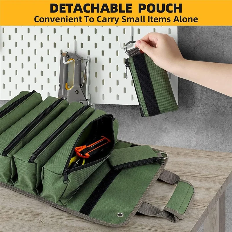 Multi Pocket Screwdriver Hardware Tools Pouch Oxford Fabric Roll Up Portable Electrician Toolkit Organizer Bag - Army Green