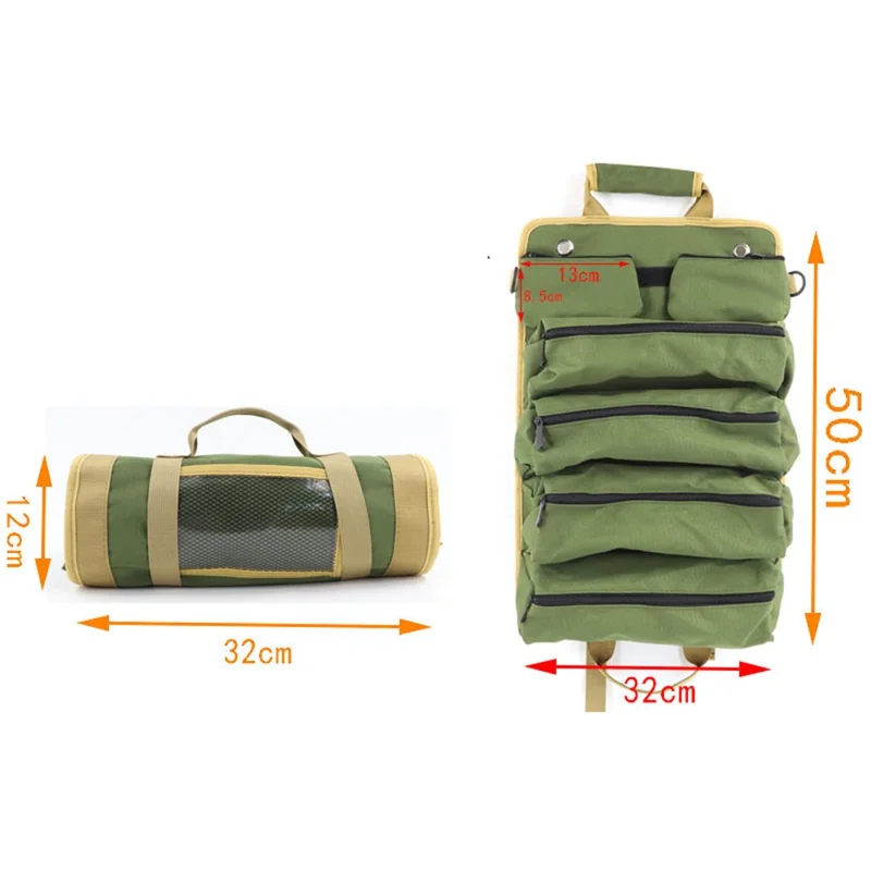 Multi Pocket Screwdriver Hardware Tools Pouch Oxford Fabric Roll Up Portable Electrician Toolkit Organizer Bag - Army Green