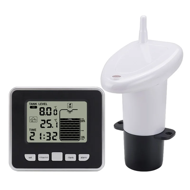 Multifunctional Ultrasonic Water Tank Level Meter with Indoor Temperature Display Digital Electronic Clock Thermometer