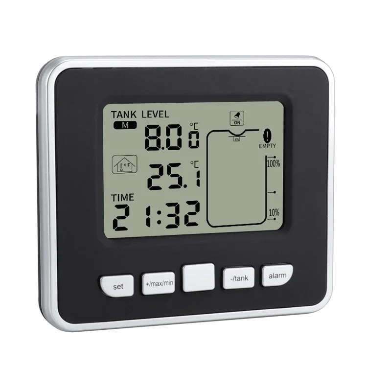 Multifunctional Ultrasonic Water Tank Level Meter with Indoor Temperature Display Digital Electronic Clock Thermometer