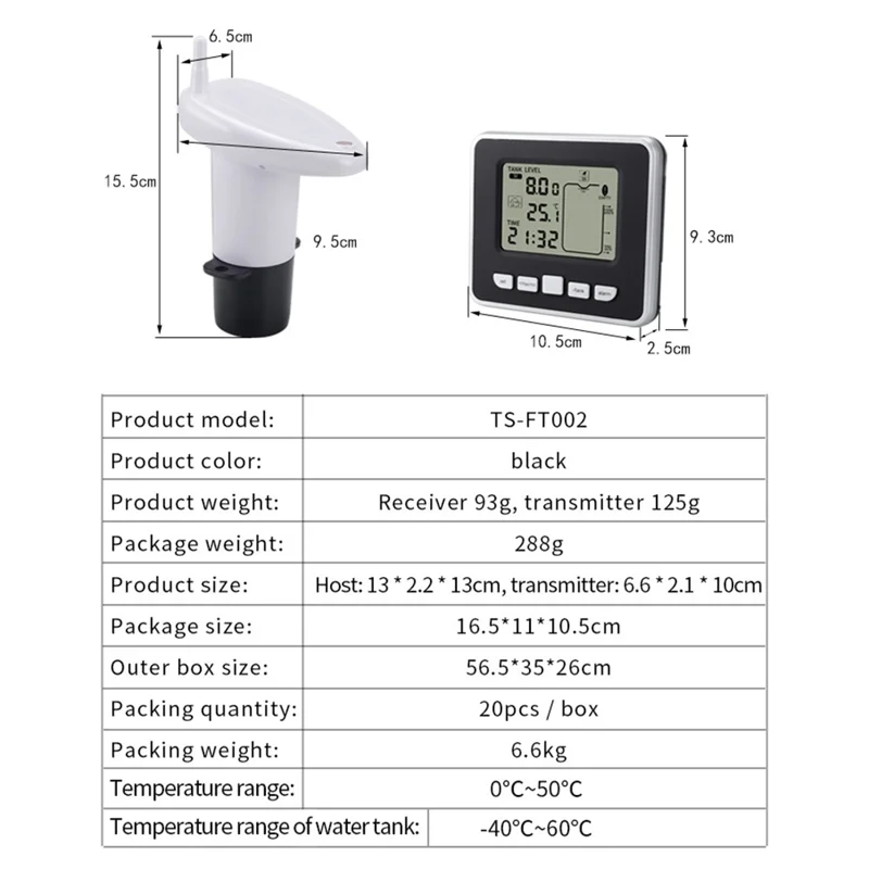 Multifunctional Ultrasonic Water Tank Level Meter with Indoor Temperature Display Digital Electronic Clock Thermometer