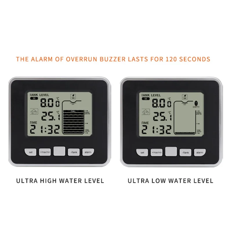 Multifunctional Ultrasonic Water Tank Level Meter with Indoor Temperature Display Digital Electronic Clock Thermometer