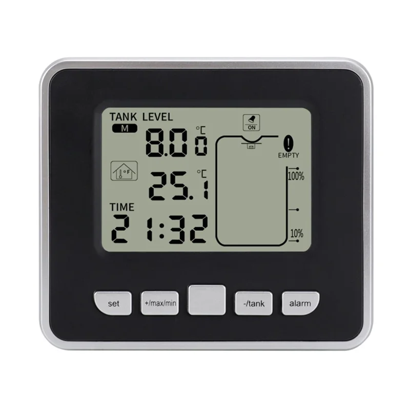 Multifunctional Ultrasonic Water Tank Level Meter with Indoor Temperature Display Digital Electronic Clock Thermometer