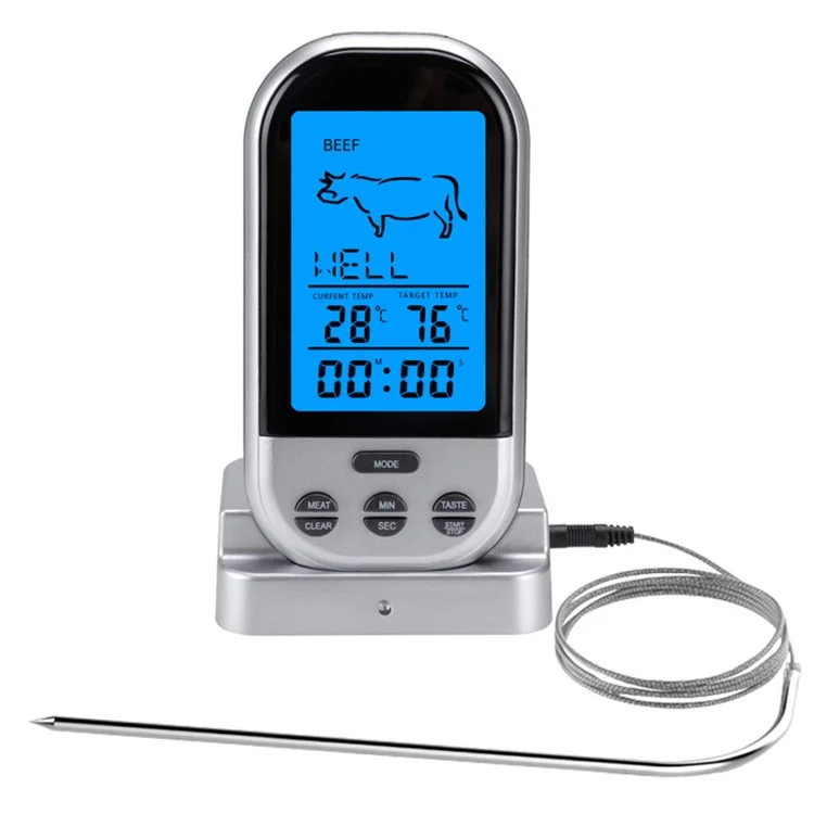 TS-BN52 Termometro digitale per alimenti con timer BBQ Griglia Cottura Temperatura della carne Cucina (No FDA, senza BPA) - Argento