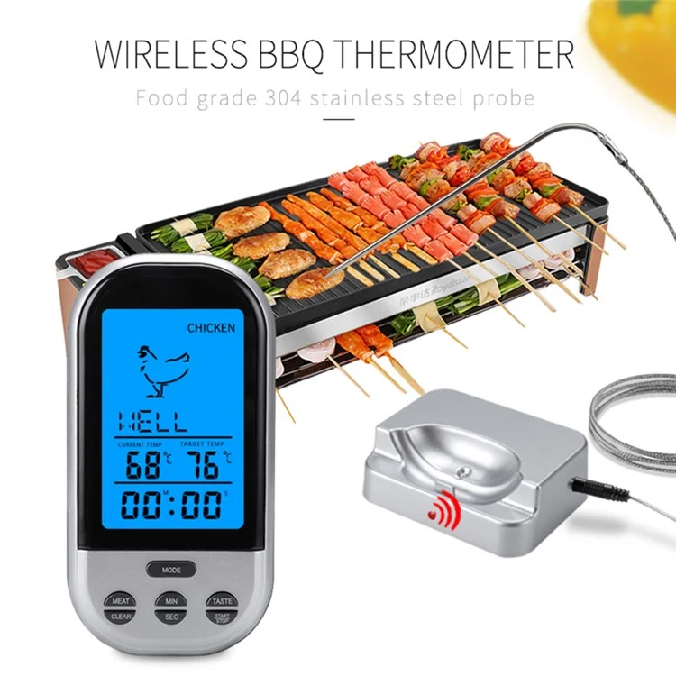 TS-BN52 Termometro digitale per alimenti con timer BBQ Griglia Cottura Temperatura della carne Cucina (No FDA, senza BPA) - Argento