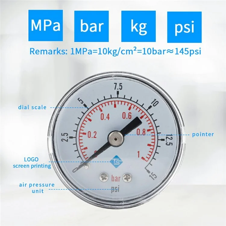 TS-Y40Z8 1/8 BSPT резьба Гидравлический манометр Манометр 40 мм Циферблат Измерительный инструмент - 15 фунтов на кв. дюйм