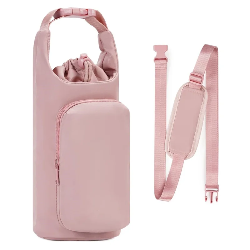 Insulated Water Bottle Holder Carrier Shoulder Bag Crossbody Sleeve Pouch with Adjustable Strap - Pink