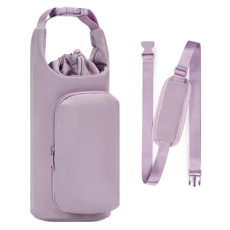 Insulated Water Bottle Holder Carrier Shoulder Bag Crossbody Sleeve Pouch with Adjustable Strap - Purple