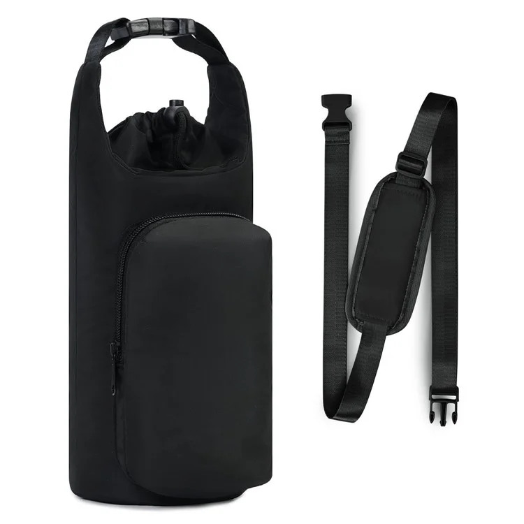 Insulated Water Bottle Holder Carrier Shoulder Bag Crossbody Sleeve Pouch with Adjustable Strap - Black