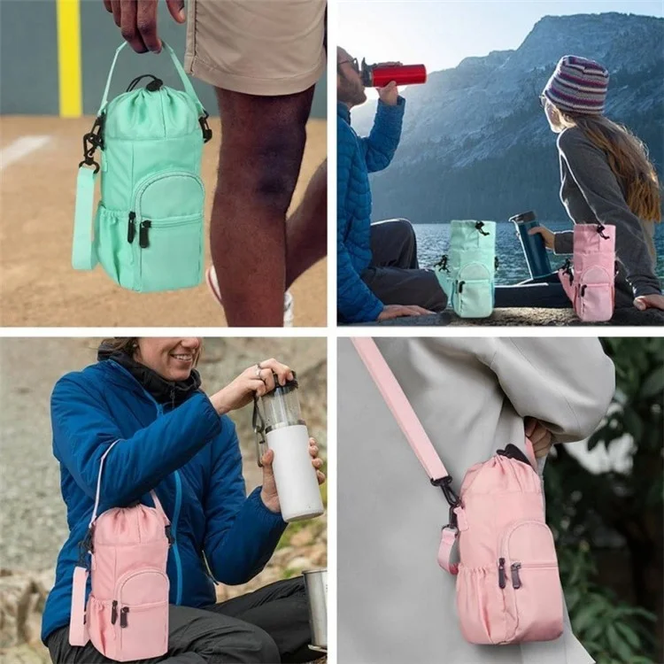 Insulated Water Bottle Holder Carrier Shoulder Bag Crossbody Sleeve Pouch with Adjustable Strap - Black