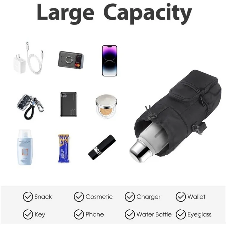 Insulated Water Bottle Holder Carrier Shoulder Bag Crossbody Sleeve Pouch with Adjustable Strap - Black