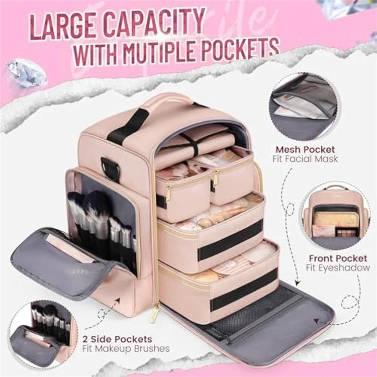 Cosmetic Travel Bag Organizer with Detachable Compartments Jewelry Storage Multiple Pouches Makeup Case