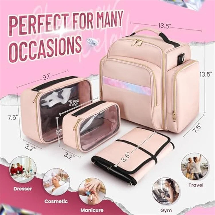 Cosmetic Travel Bag Organizer with Detachable Compartments Jewelry Storage Multiple Pouches Makeup Case