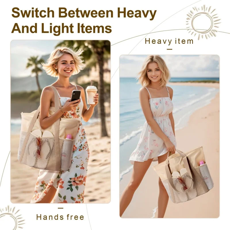 Waterproof Beach Bag Travel Swimming Tote Anti Sand Carry for Outdoor / Vacation / Pool - Brown