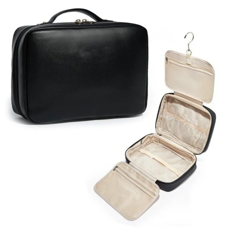 4-Layer Large Capacity Toiletry Bag with Hook Portable Travel Waterproof Makeup Organizer - Black