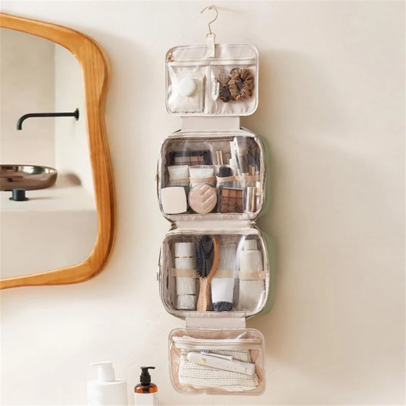 4-Layer Large Capacity Toiletry Bag with Hook Portable Travel Waterproof Makeup Organizer - Black