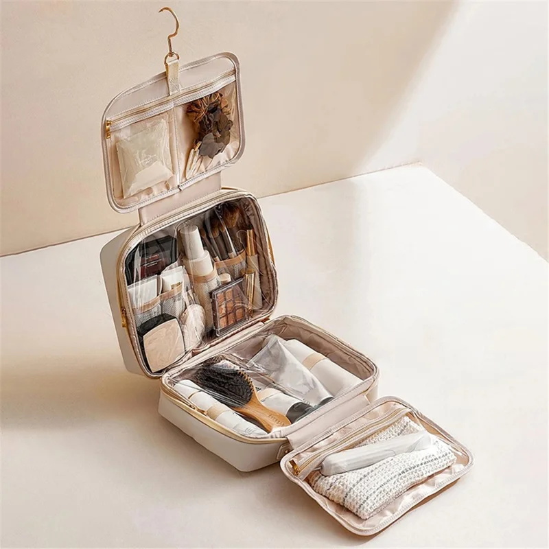 4-Layer Large Capacity Toiletry Bag with Hook Portable Travel Waterproof Makeup Organizer - Black