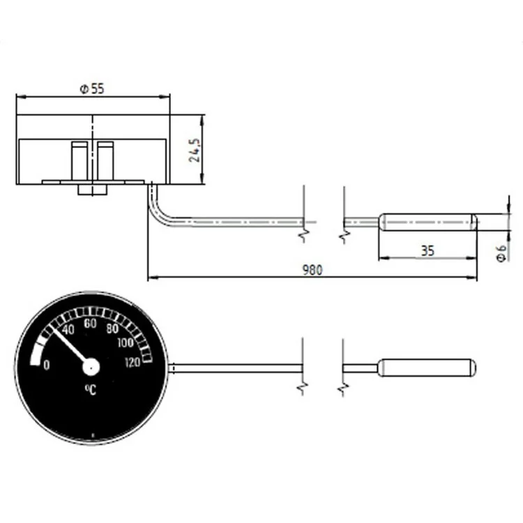 TS-W53 52mm Pointer Type Industrial Copper Pipe Thermometer Boiler Pipeline Water Temperature Gauge