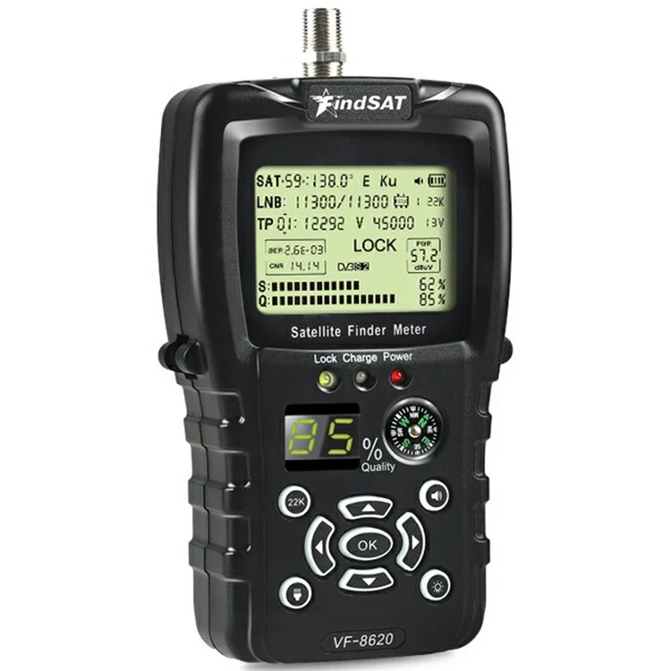 FINDSAT VF-8620 DVB-S2 / S2X Misuratore Cercasatelliti con Torcia Bussola Alta Definizione Intensità del Segnale - Spina EU