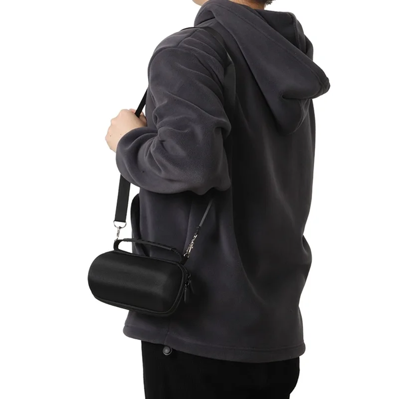 For JBL Flip 7 Speaker Case EVA Shockproof Storage Bag with Handle Strap / Shoulder Strap / Carabiner - Black