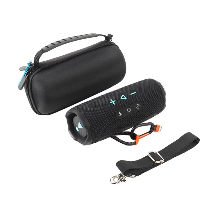 For JBL Flip 7 Speaker Case EVA Shockproof Storage Bag with Handle Strap / Shoulder Strap / Carabiner - Black