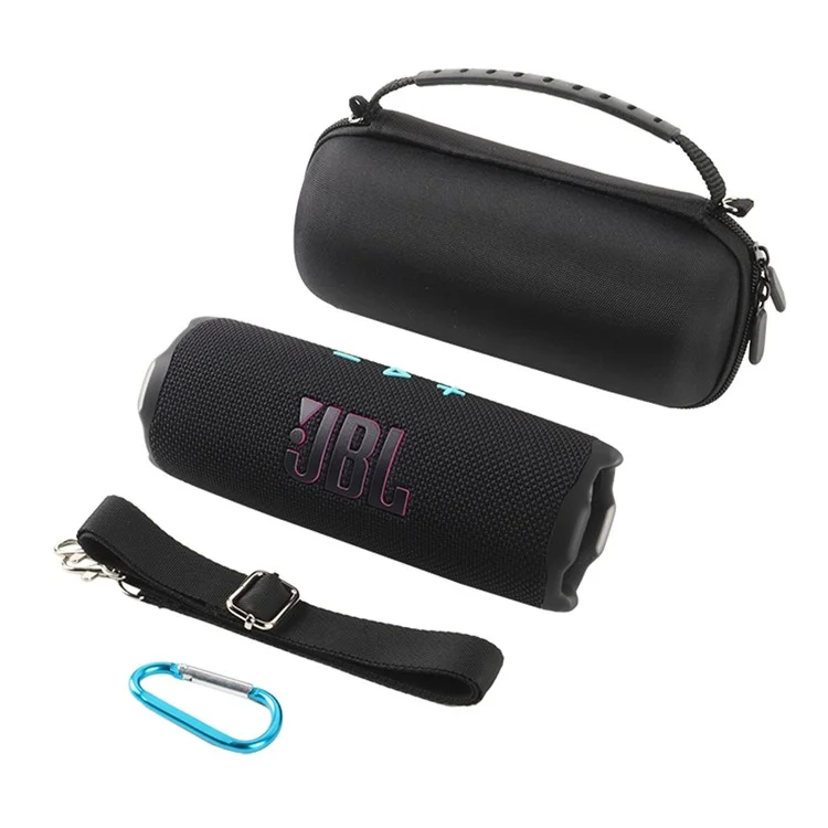 For JBL Flip 7 Speaker Case EVA Shockproof Storage Bag with Handle Strap / Shoulder Strap / Carabiner - Black
