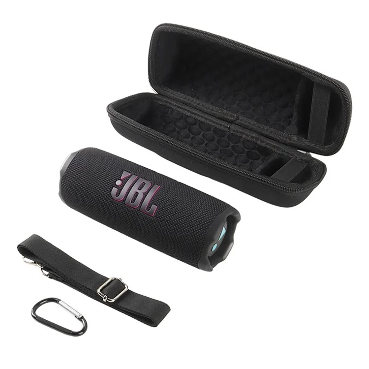 Für JBL Flip 7 / Flip 6 / Flip 5 Lautsprechertasche Stoßfeste Aufbewahrungstasche mit Karabiner und Schultergurt - Schwarz