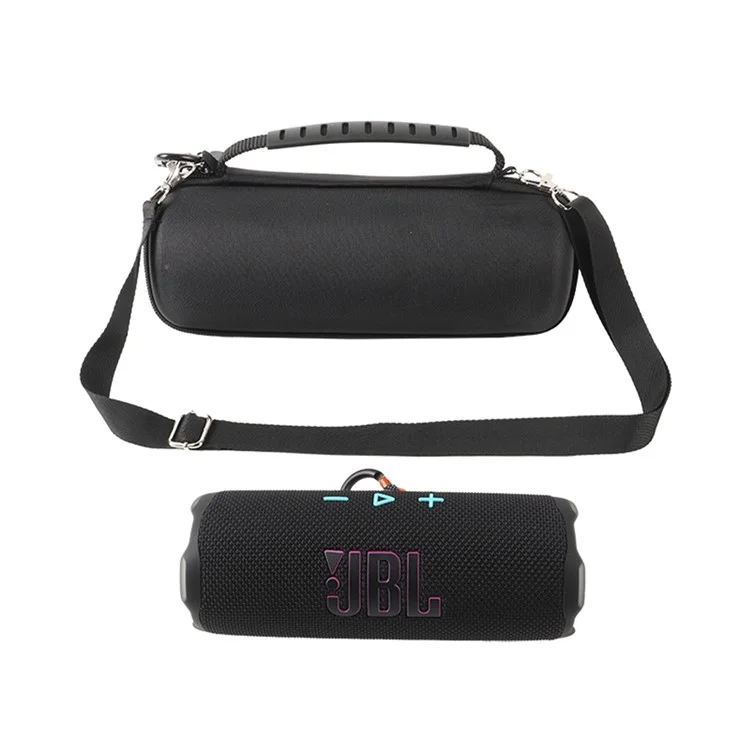 Für JBL Flip 7 / Flip 6 / Flip 5 Lautsprechertasche Stoßfeste Aufbewahrungstasche mit Karabiner und Schultergurt - Schwarz