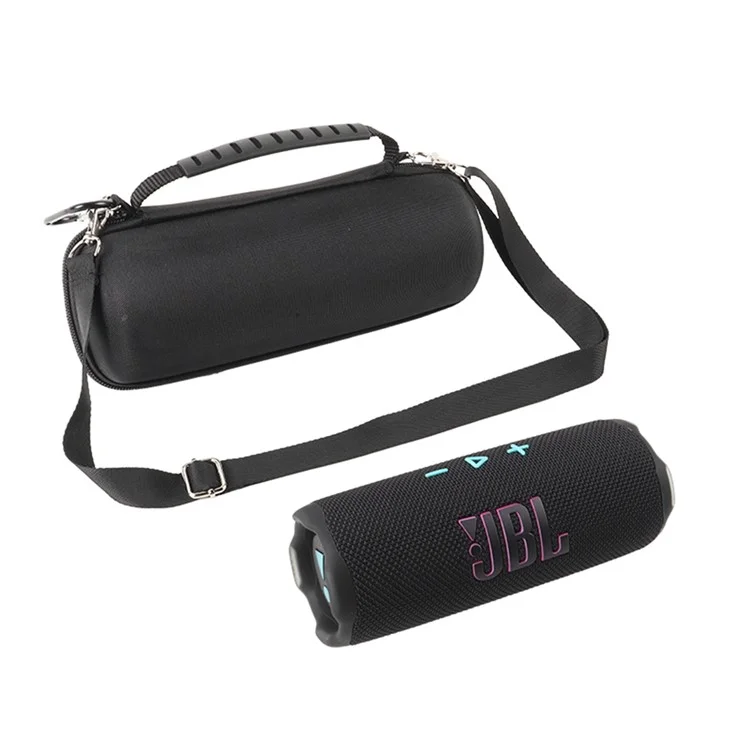 Für JBL Flip 7 / Flip 6 / Flip 5 Lautsprechertasche Stoßfeste Aufbewahrungstasche mit Karabiner und Schultergurt - Schwarz