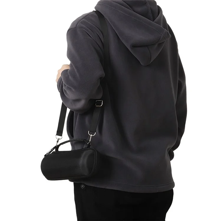 Für JBL Flip 7 / Flip 6 / Flip 5 Lautsprechertasche Stoßfeste Aufbewahrungstasche mit Karabiner und Schultergurt - Schwarz