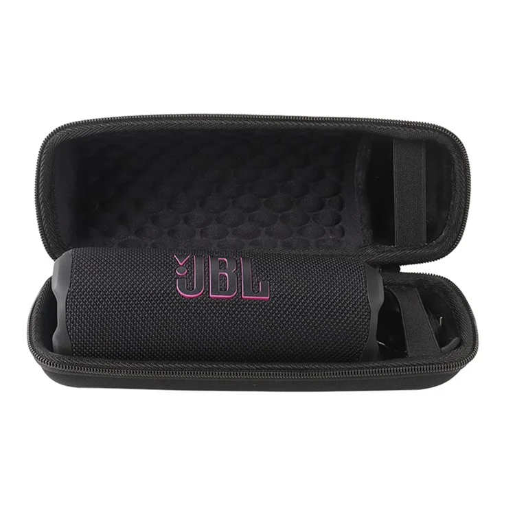 Für JBL Flip 7 / Flip 6 / Flip 5 Lautsprechertasche Stoßfeste Aufbewahrungstasche mit Karabiner und Schultergurt - Schwarz