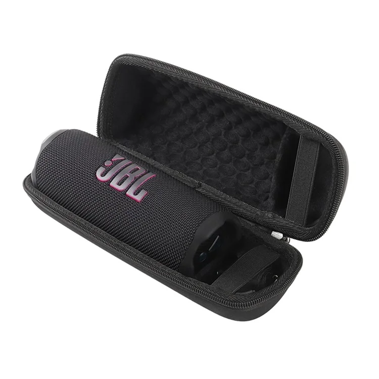 Für JBL Flip 7 / Flip 6 / Flip 5 Lautsprechertasche Stoßfeste Aufbewahrungstasche mit Karabiner und Schultergurt - Schwarz