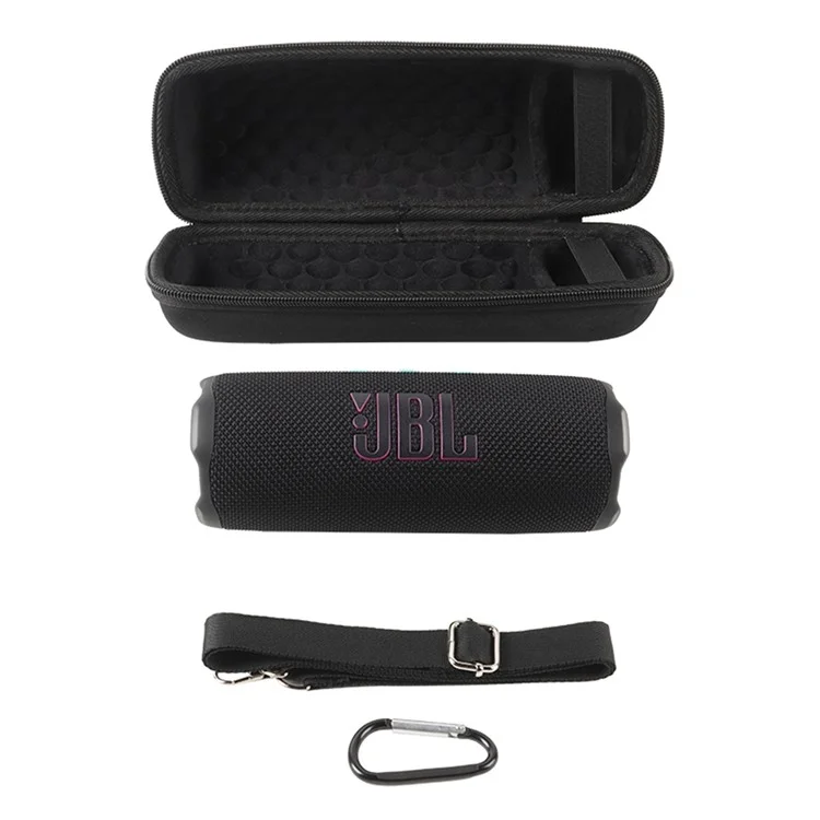 Für JBL Flip 7 / Flip 6 / Flip 5 Lautsprechertasche Stoßfeste Aufbewahrungstasche mit Karabiner und Schultergurt - Schwarz