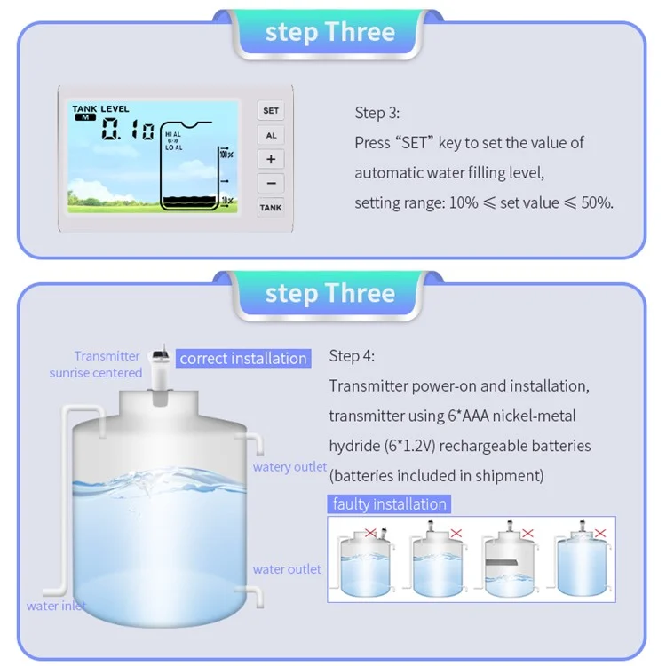 TS-FT003 Ultrasonic Liquid Level Meter for Water Tank 4.3 Inch Digital Display Solar Charging Water Level Monitor